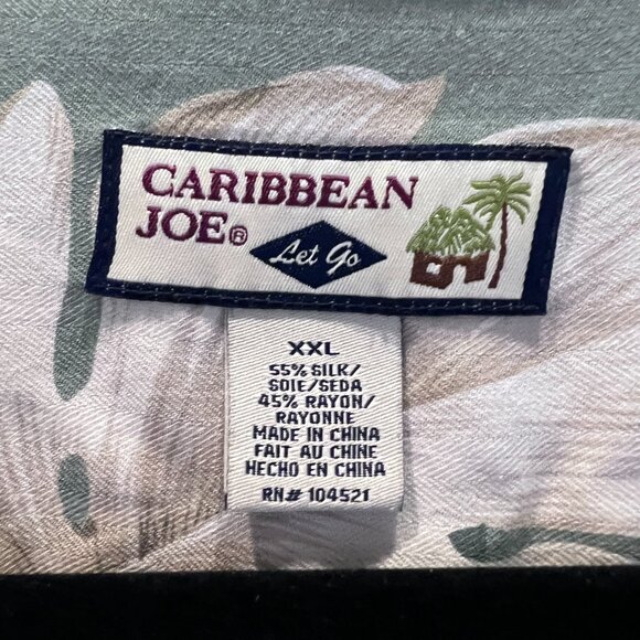Caribbean Joe‎ XXL Hawaiian Shirt Green Floral Silk Rayon Tropical Button Up - Picture 3 of 6